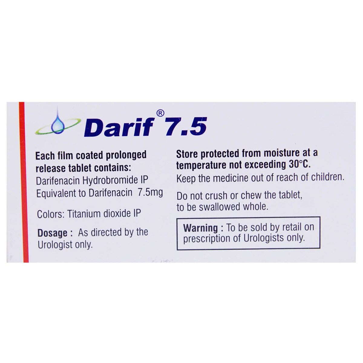 Darif Tablet 10's, Pack of 10 TABLETS Darif Tablet 10's, Pack of 10 TABLETS