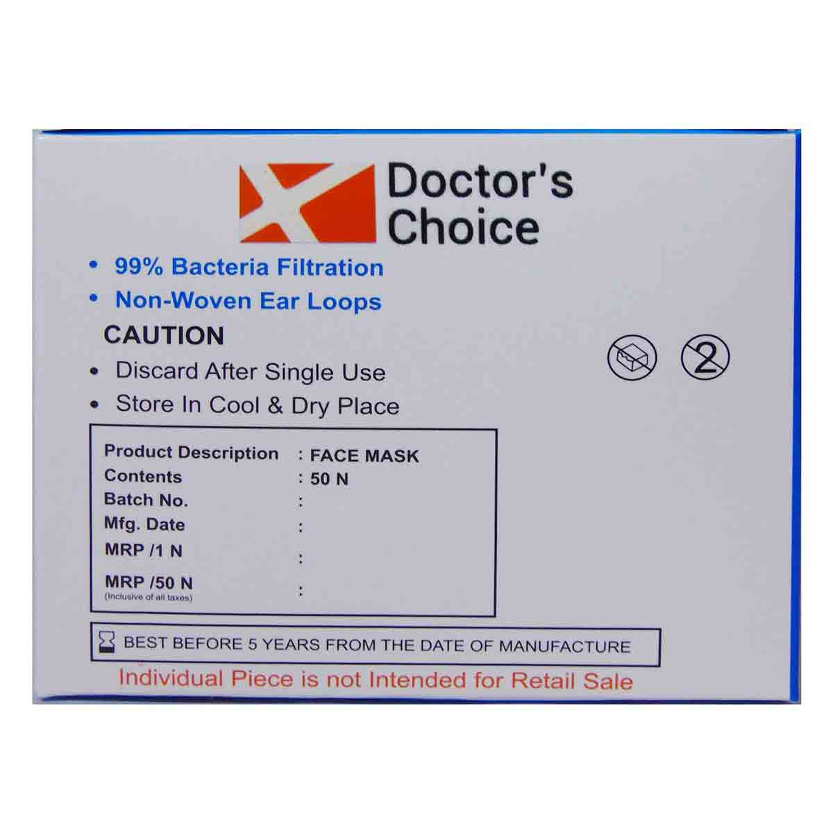 Doctor's Choice 3 Layer Loop Face Mask, 50 Count, Pack of 50 Doctor's Choice 3 Layer Loop Face Mask, 50 Count, Pack of 50
