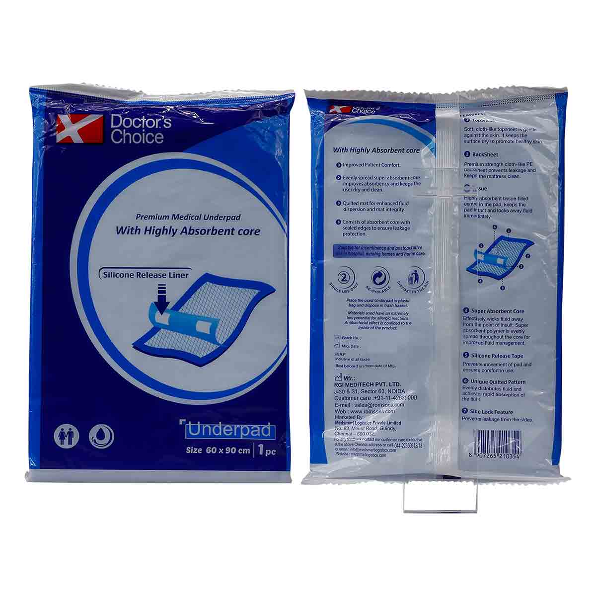 Doctor's Choice Absorbable Medical Underpad 60 X 90 cm, 1 Count, Pack of 1 Doctor's Choice Absorbable Medical Underpad 60 X 90 cm, 1 Count, Pack of 1