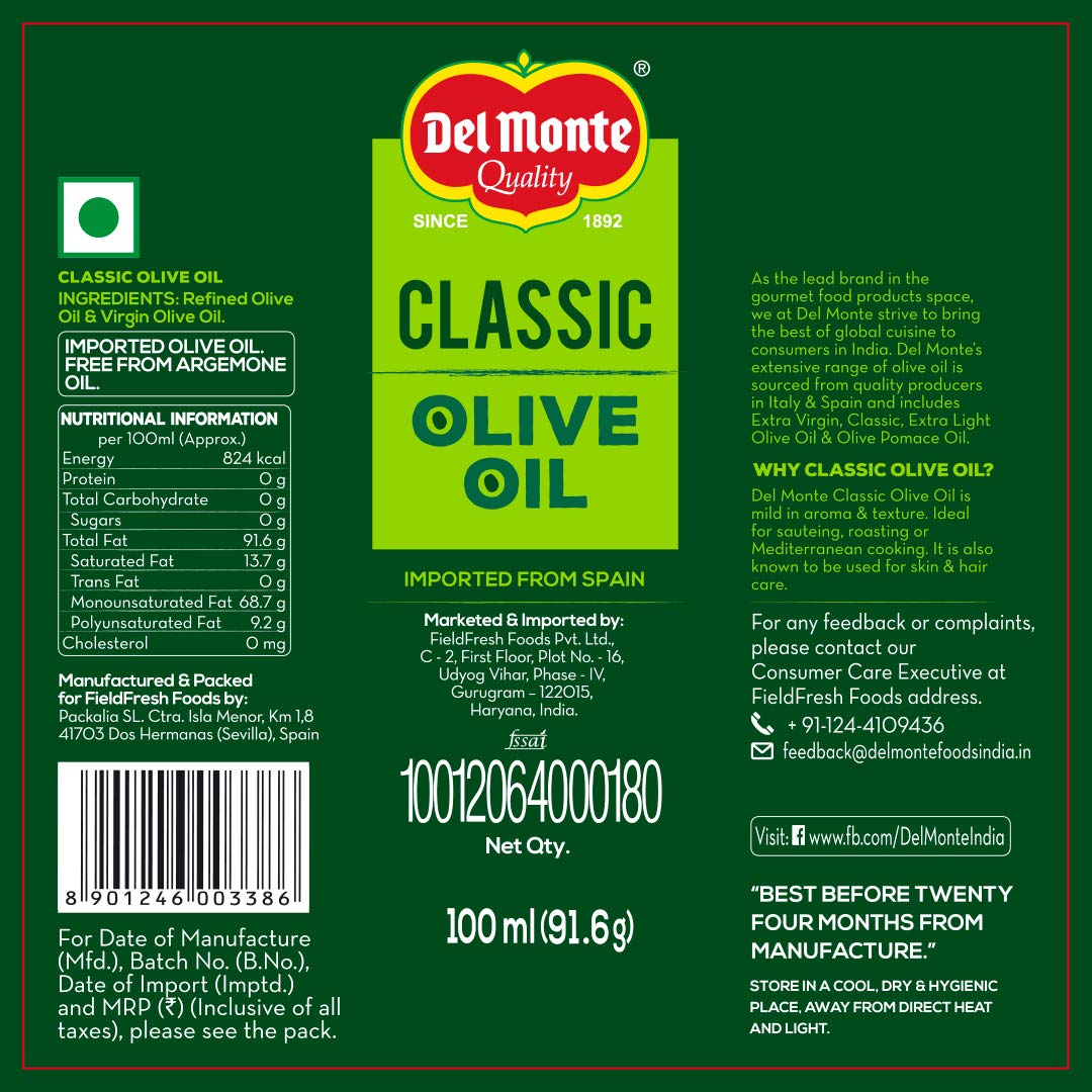 Del Monte Pure Olive Oil, 100 ml Del Monte Pure Olive Oil, 100 ml