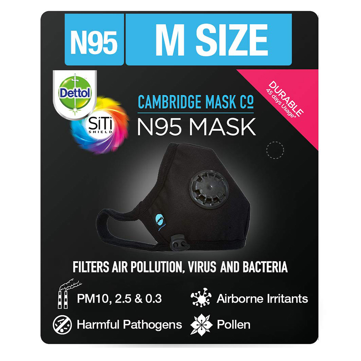 Dettol Cambridge N95 Basic Face Mask Black Medium, 1 Count, Pack of 1 Dettol Cambridge N95 Basic Face Mask Black Medium, 1 Count, Pack of 1