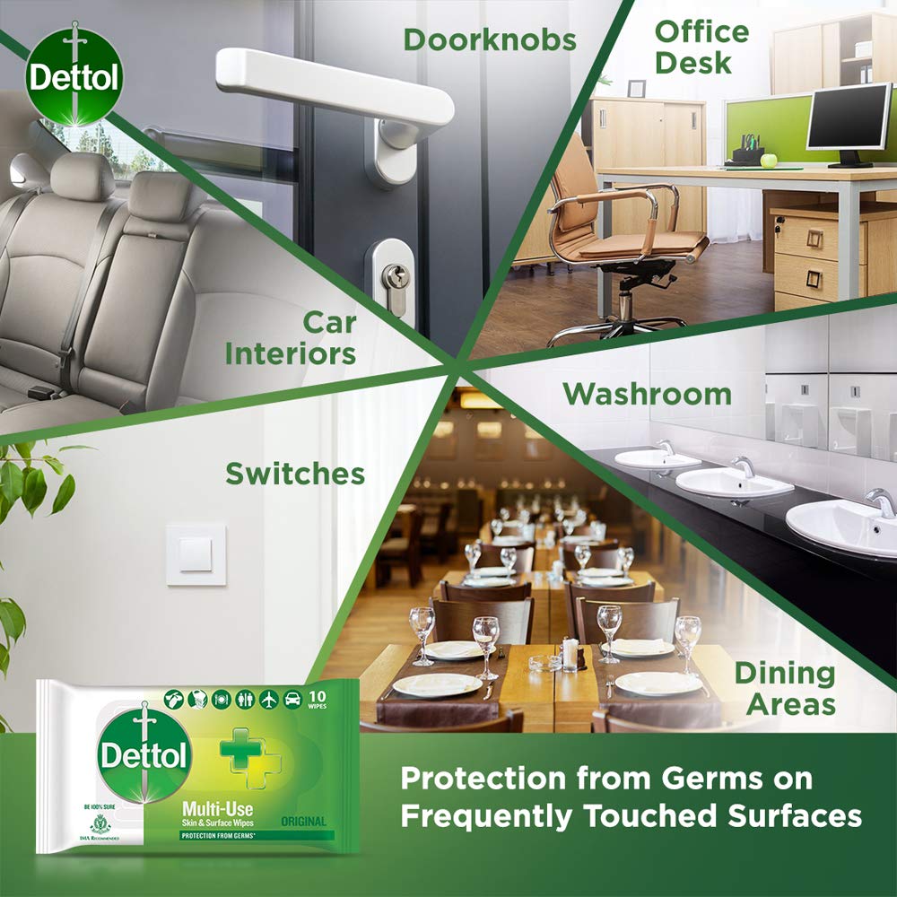 Dettol Original Multi-Use Skin & Surface Wipes, 10 Count, Pack of 1 Dettol Original Multi-Use Skin & Surface Wipes, 10 Count, Pack of 1
