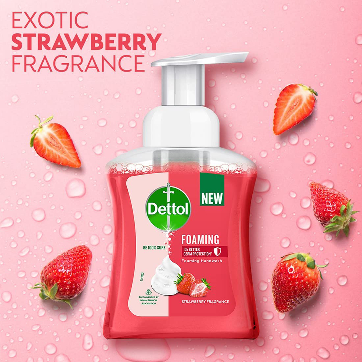 Dettol Strawberry Foaming Handwash Pump 250 ml | 10X Better Germ Protection | With Strawberry Fragrance | pH Balanced | IMA Recomended, Pack of 1 Dettol Strawberry Foaming Handwash Pump 250 ml | 10X Better Germ Protection | With Strawberry Fragrance | pH Balanced | IMA Recomended, Pack of 1