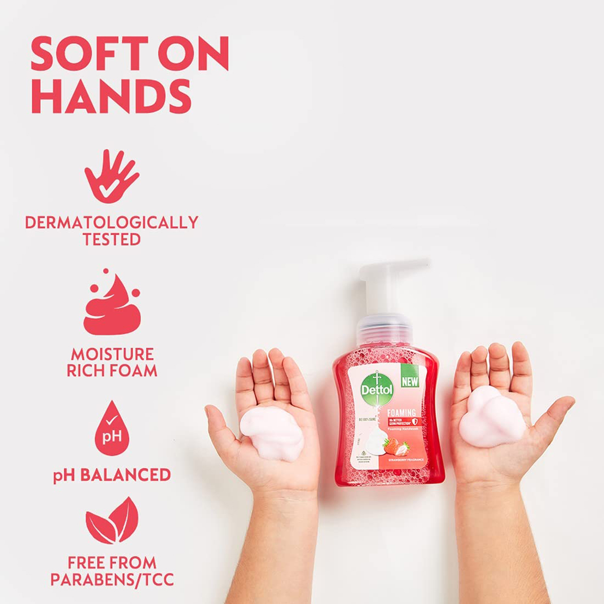 Dettol Strawberry Foaming Handwash Pump 250 ml | 10X Better Germ Protection | With Strawberry Fragrance | pH Balanced | IMA Recomended, Pack of 1 Dettol Strawberry Foaming Handwash Pump 250 ml | 10X Better Germ Protection | With Strawberry Fragrance | pH Balanced | IMA Recomended, Pack of 1