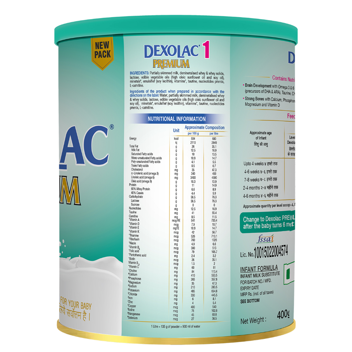 Dexolac Premium Infant Formula Stage 1 Powder for Up to 6 Months Kid, 400 gm Tin, Pack of 1 Dexolac Premium Infant Formula Stage 1 Powder for Up to 6 Months Kid, 400 gm Tin, Pack of 1