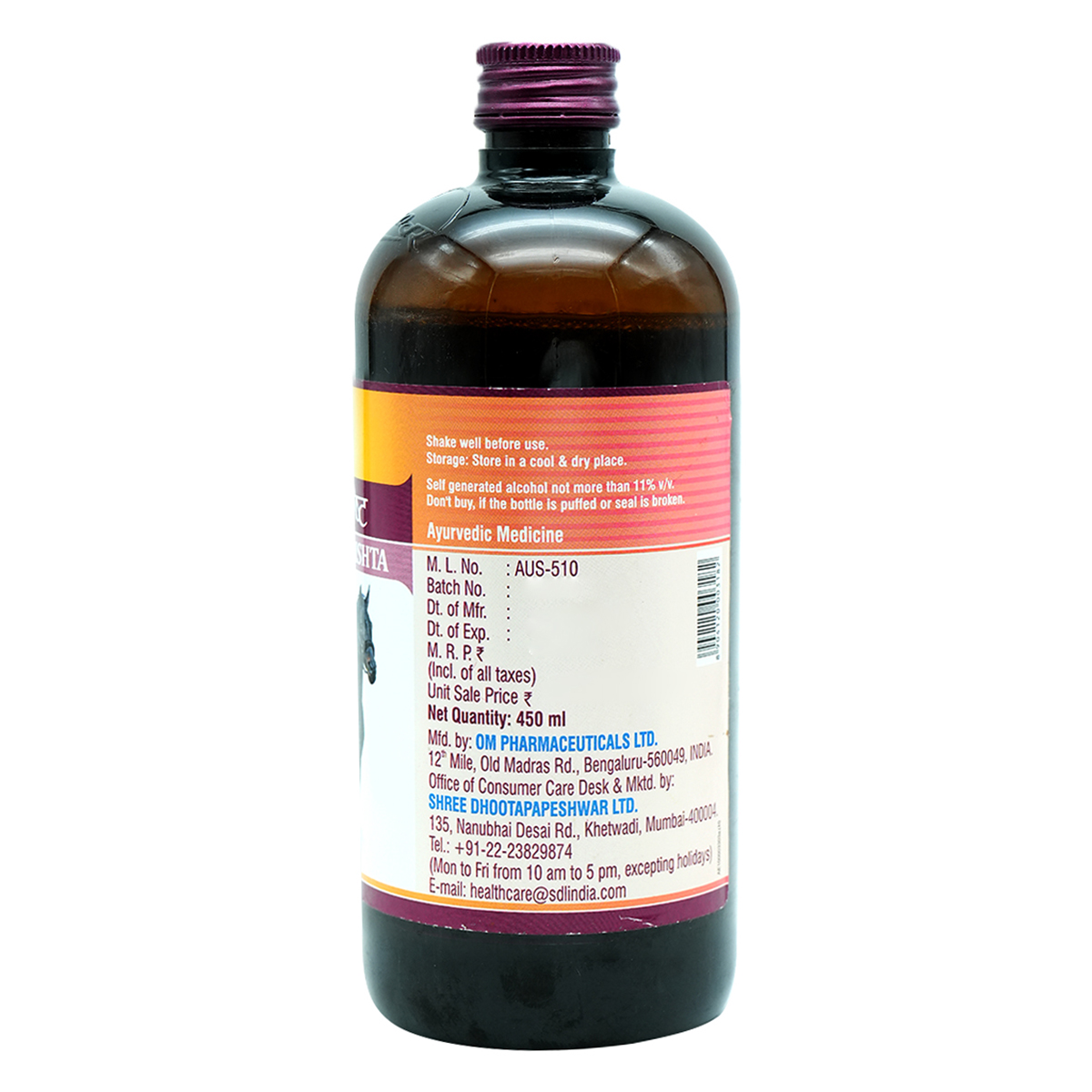 Dhootapapeshwar Ashvagandharishta, 450 ml, Pack of 1 Dhootapapeshwar Ashvagandharishta, 450 ml, Pack of 1