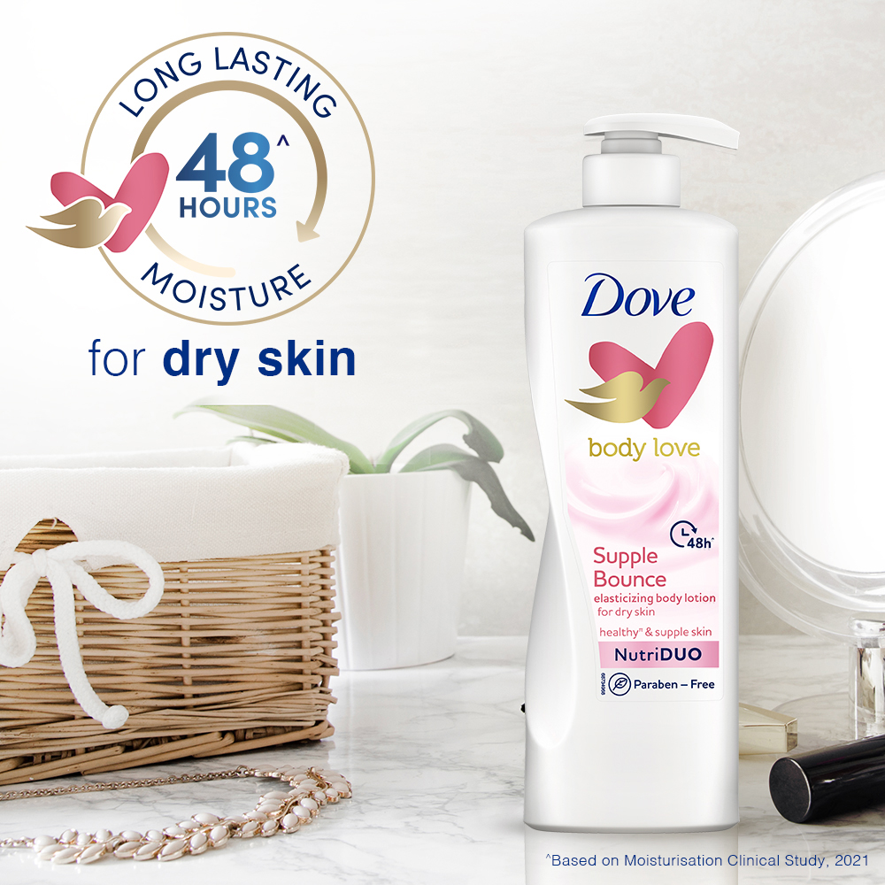 Dove Body Love Supple Bounce Body Lotion 400 ml | With Plant Based Moisturizers | Plant Nutri Duo | 48 Hr Long Lasting Hydration | Gives Healthy & Supple Skin | For Dry Skin, Pack of 1 Dove Body Love Supple Bounce Body Lotion 400 ml | With Plant Based Moisturizers | Plant Nutri Duo | 48 Hr Long Lasting Hydration | Gives Healthy & Supple Skin | For Dry Skin, Pack of 1