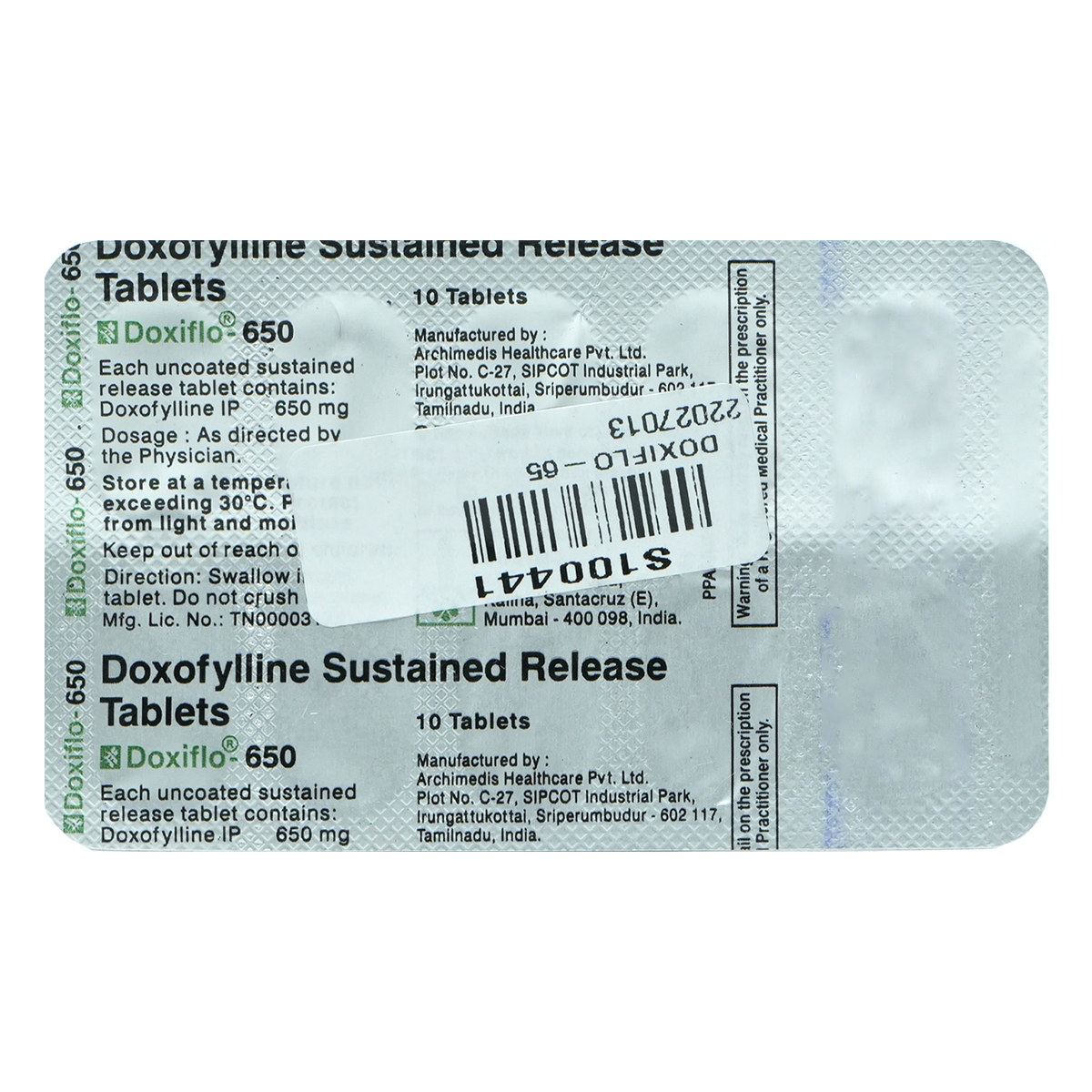 Doxiflo 650 Tablet 10's, Pack of 10 TABLETS Doxiflo 650 Tablet 10's, Pack of 10 TABLETS