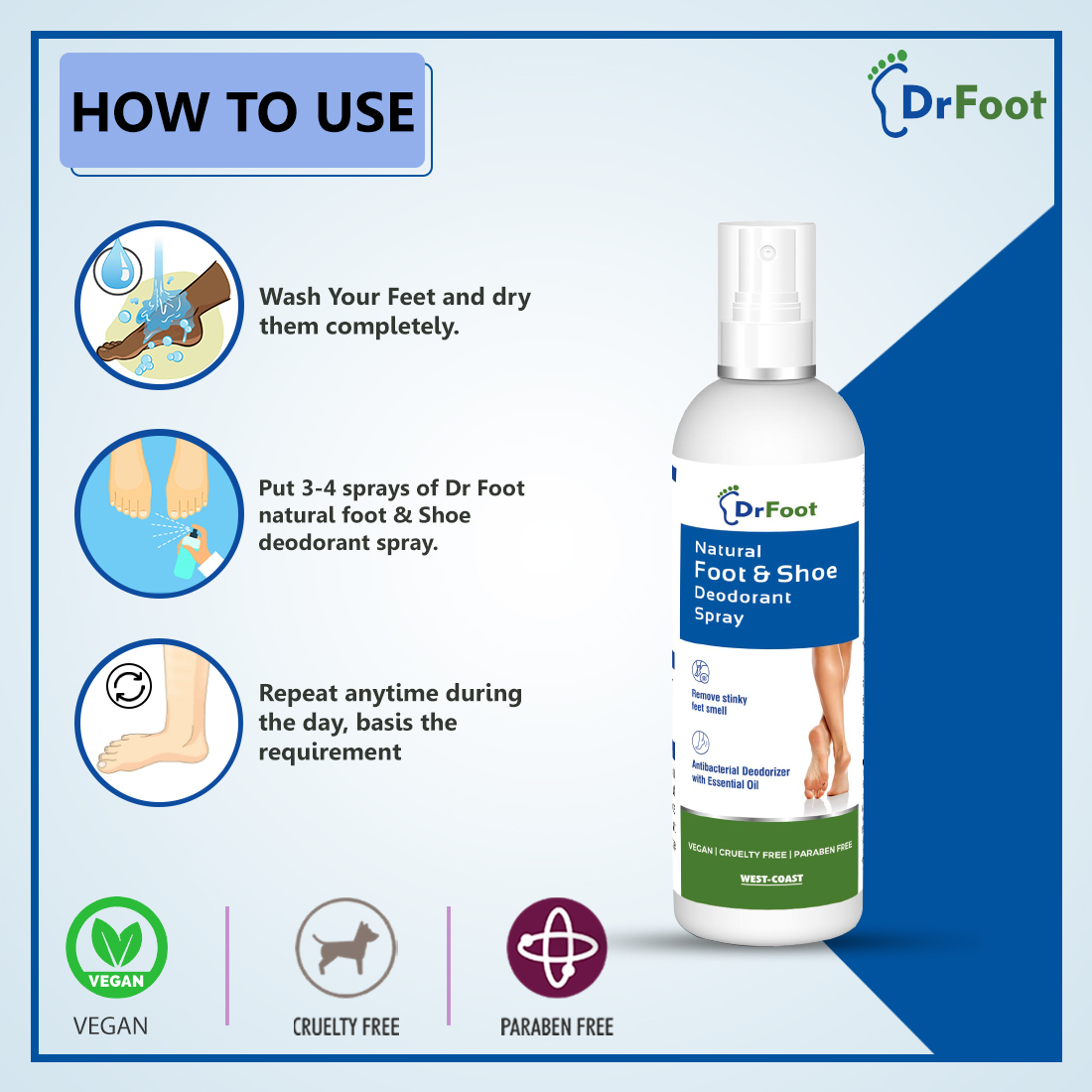 Dr Foot Natural Foot & Shoe Deodorant Spray 100 ml | With Essential Oils | Removes Feet Odour | For All Skin Type, Pack of 1 Dr Foot Natural Foot & Shoe Deodorant Spray 100 ml | With Essential Oils | Removes Feet Odour | For All Skin Type, Pack of 1