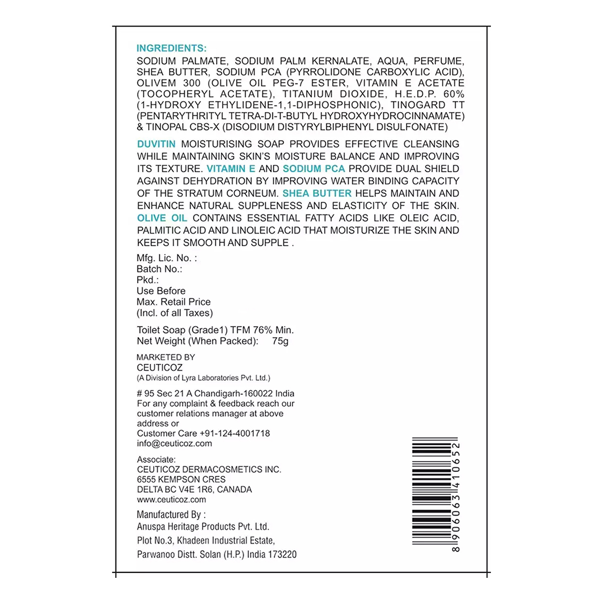 Duvitin Soap 75 gm, Pack of 1 Duvitin Soap 75 gm, Pack of 1