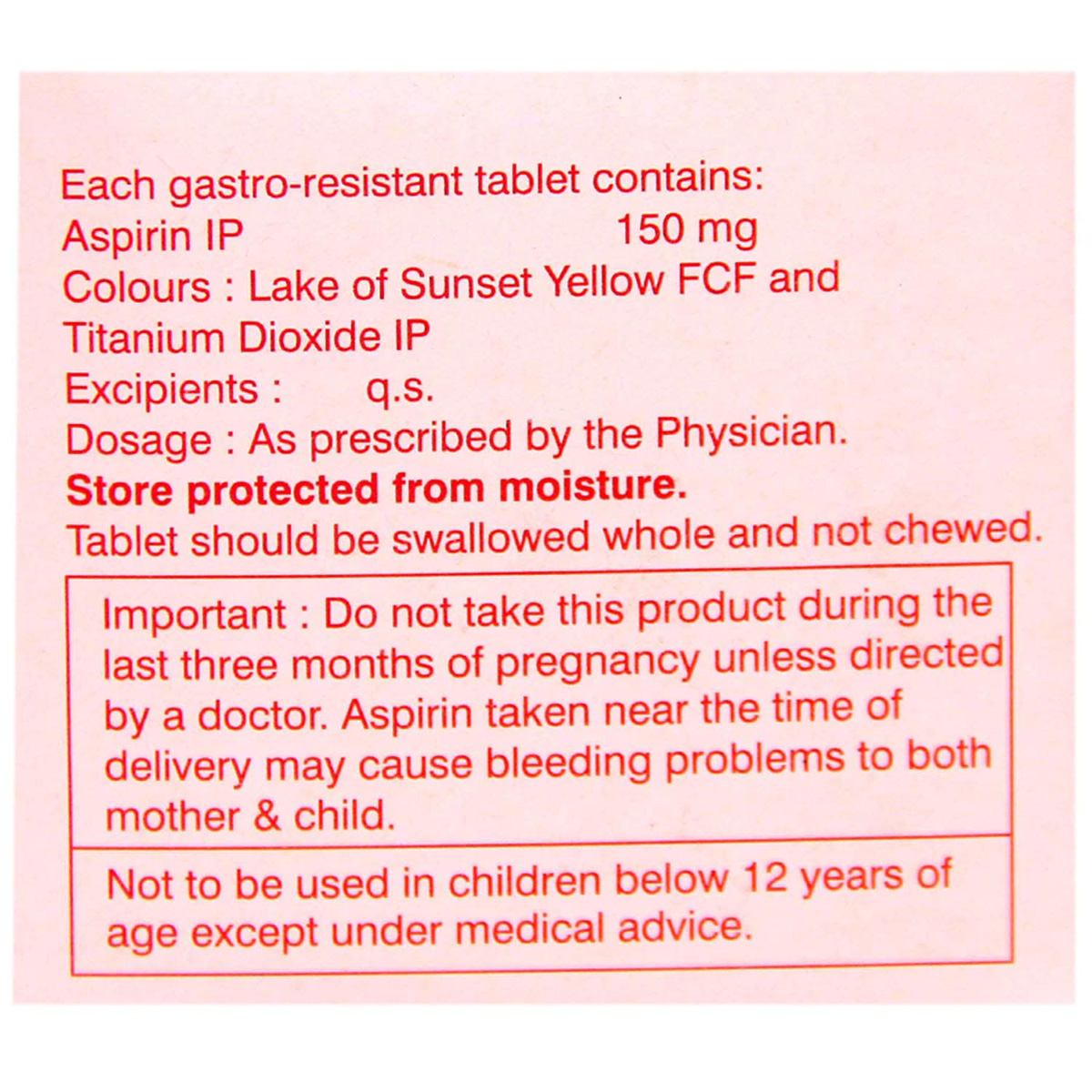 Ecosprin-150 Tablet 14's, Pack of 14 TABLETS Ecosprin-150 Tablet 14's, Pack of 14 TABLETS