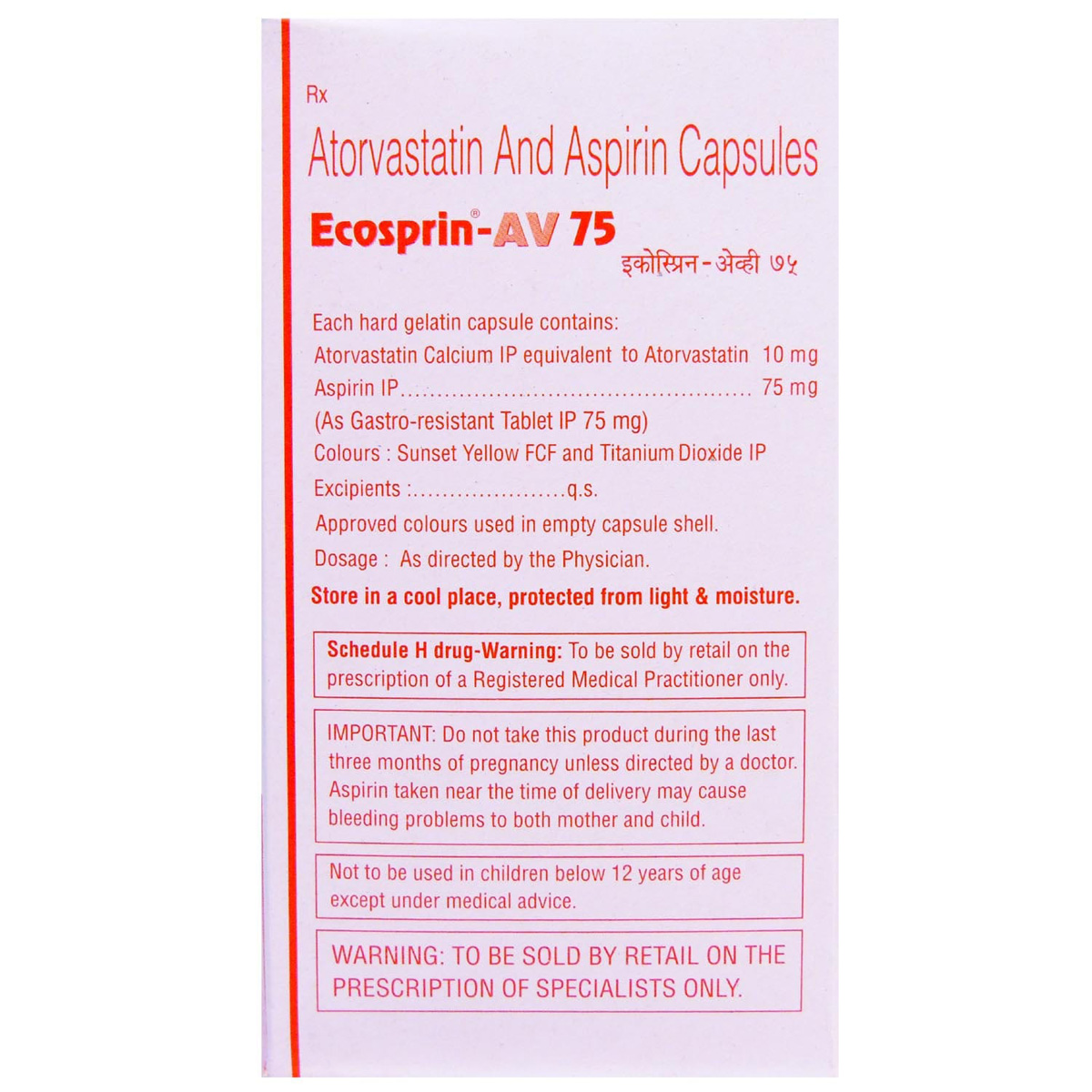 Ecosprin-AV 75 Capsule 15's, Pack of 15 CAPSULES Ecosprin-AV 75 Capsule 15's, Pack of 15 CAPSULES
