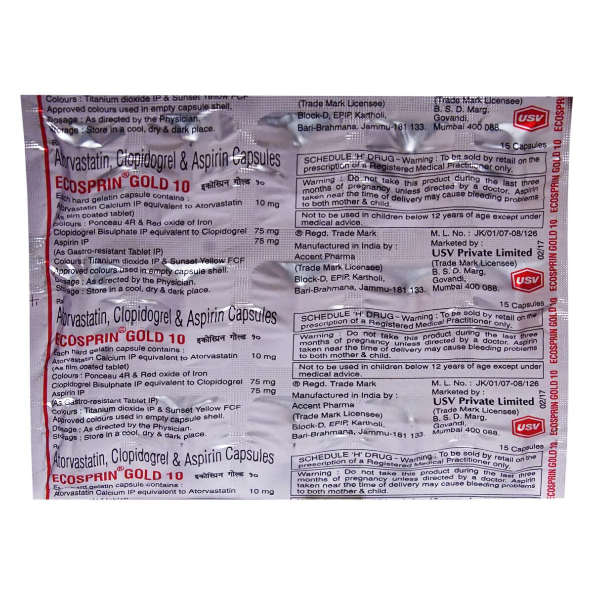 Ecosprin Gold 10 Capsule 15's, Pack of 15 CAPSULES Ecosprin Gold 10 Capsule 15's, Pack of 15 CAPSULES