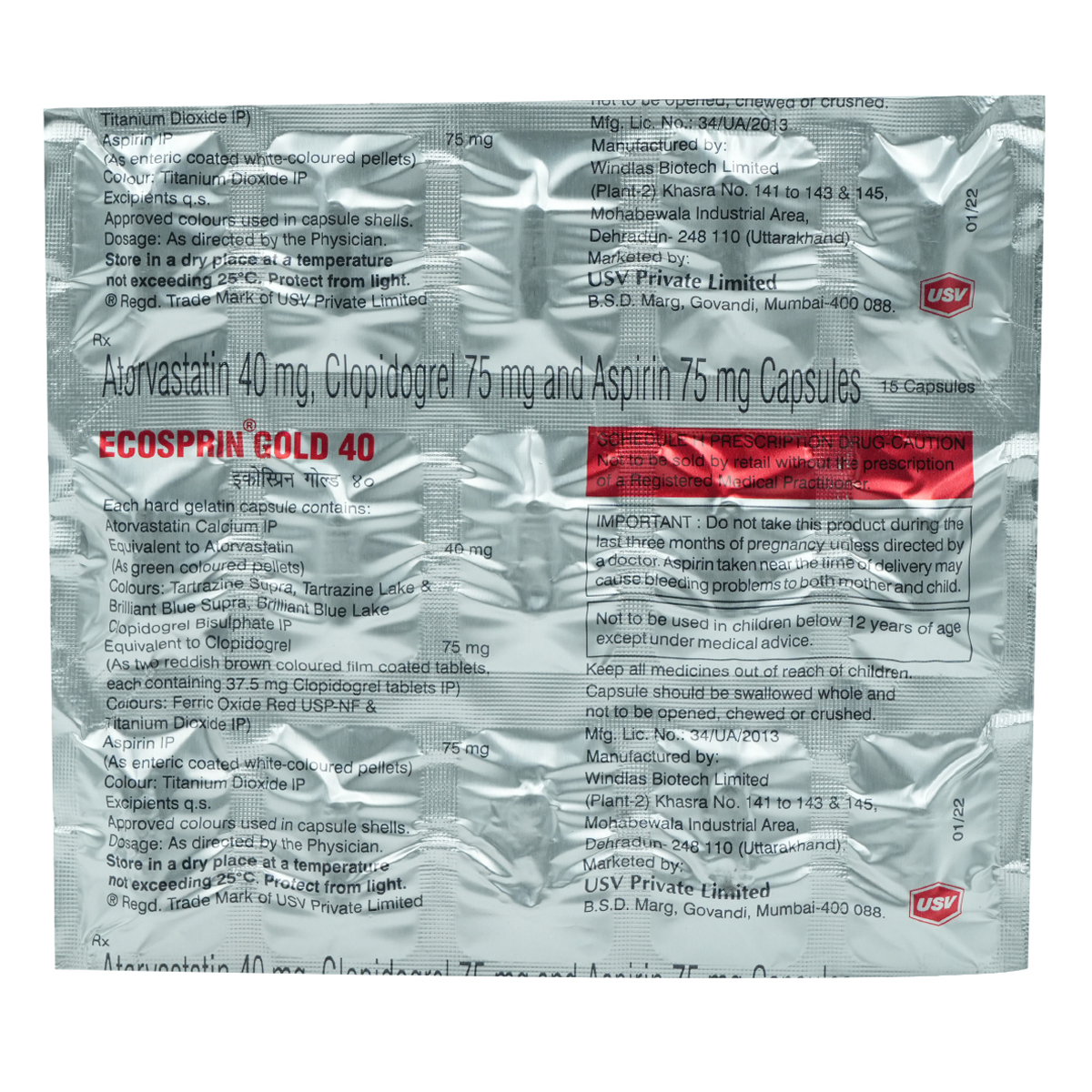 Ecosprin Gold 40 Capsule 15's, Pack of 15 CapsuleS Ecosprin Gold 40 Capsule 15's, Pack of 15 CapsuleS