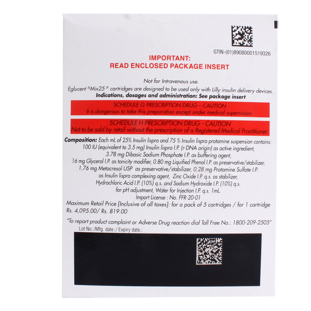 Eglucent Mix 25 100IU/ml Injection 5 x 3 ml, Pack of 5 INJECTIONS Eglucent Mix 25 100IU/ml Injection 5 x 3 ml, Pack of 5 INJECTIONS