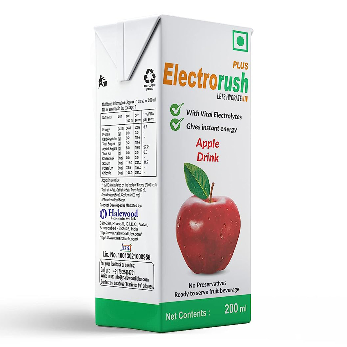 Electrorush Plus Apple Drink 200 ml, Pack of 1 Electrorush Plus Apple Drink 200 ml, Pack of 1