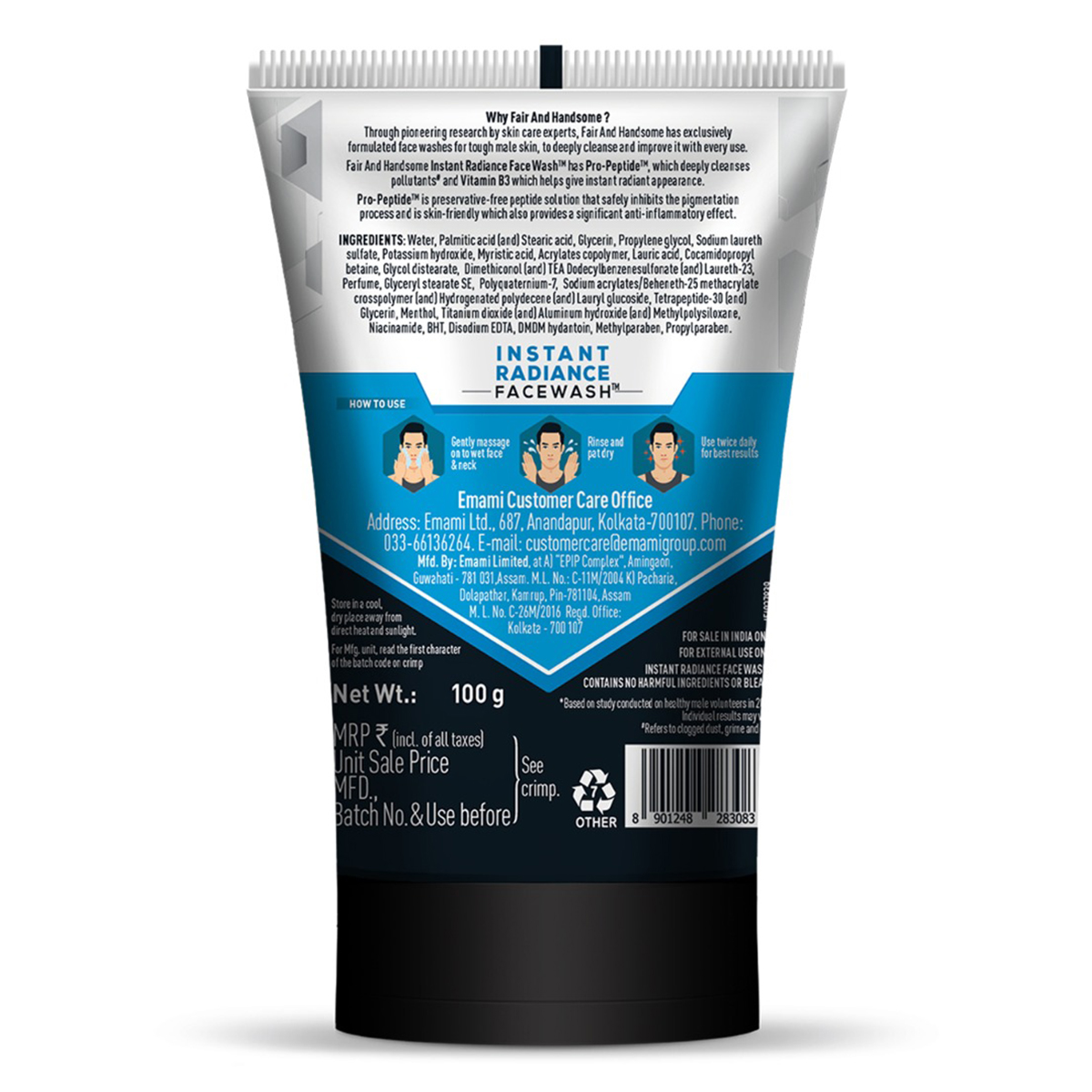 Fair and Handsome Instant Radiance Face Wash 100 gm | Deeply Cleanses Fine Pollutants | Give Brighter Skin With Cooling Freshness | For Men | For All Skin Type, Pack of 1 Fair and Handsome Instant Radiance Face Wash 100 gm | Deeply Cleanses Fine Pollutants | Give Brighter Skin With Cooling Freshness | For Men | For All Skin Type, Pack of 1