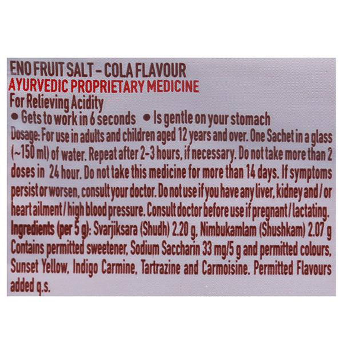 ENO Cola Flavour Powder, 5 gm, Pack of 1 ENO Cola Flavour Powder, 5 gm, Pack of 1