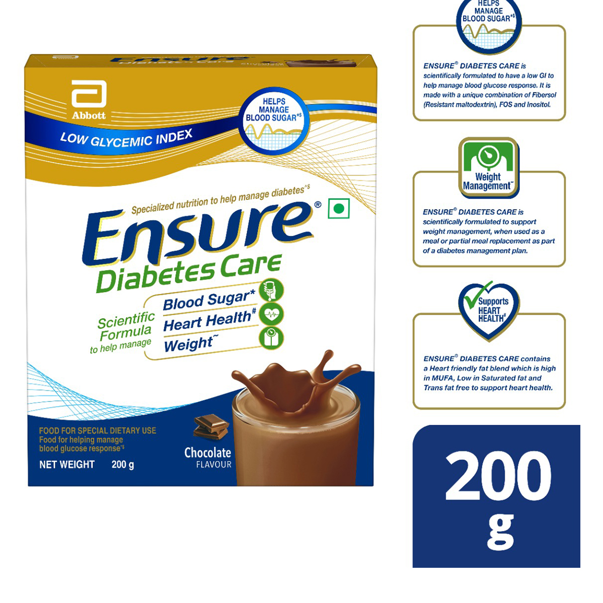 Ensure Diabetes Care Chocolate Flavour Powder for Adults, 200, Pack of 1 Ensure Diabetes Care Chocolate Flavour Powder for Adults, 200, Pack of 1