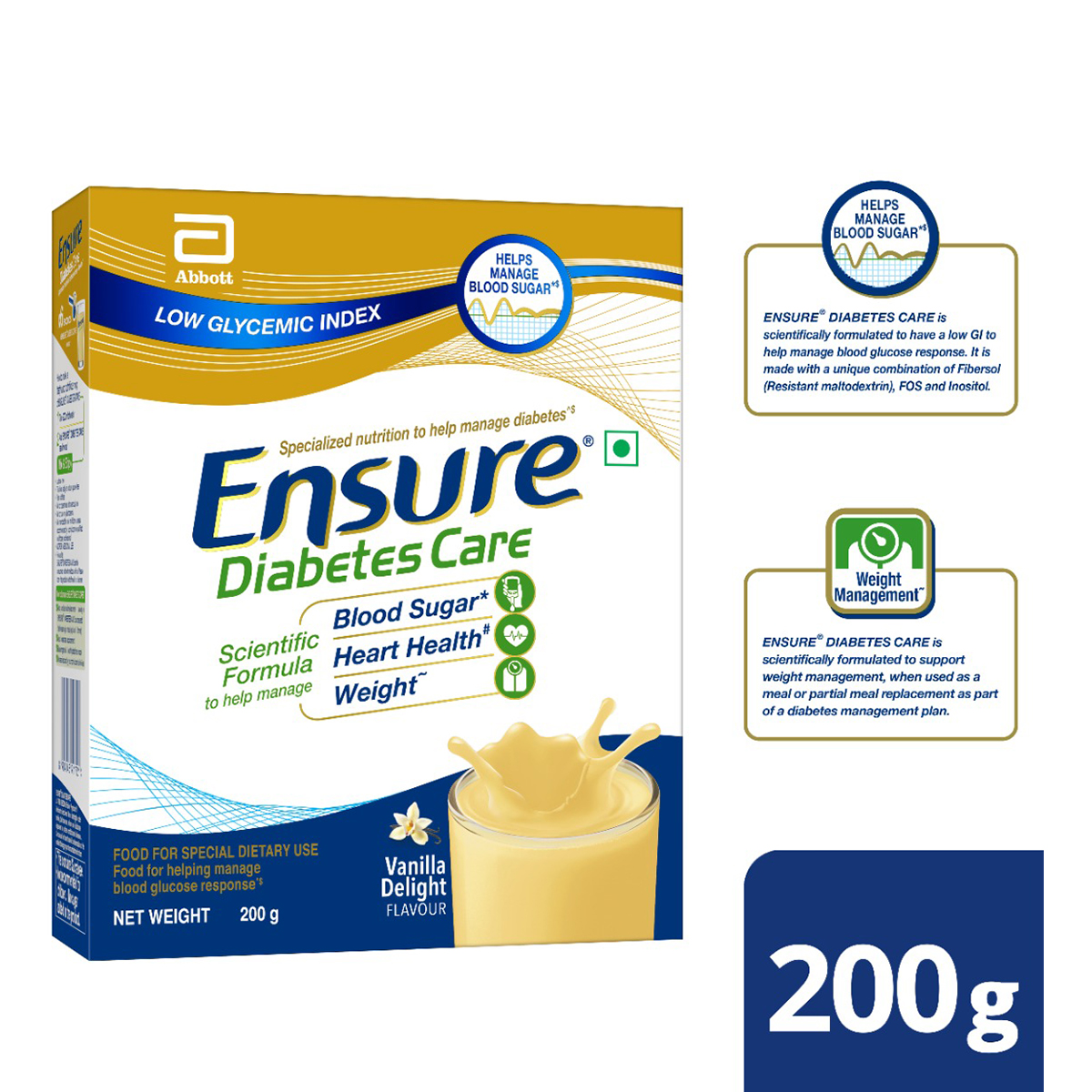 Ensure Diabetes Care Vanilla Delight Flavour Powder for Adults, 200 gm, Pack of 1 Ensure Diabetes Care Vanilla Delight Flavour Powder for Adults, 200 gm, Pack of 1