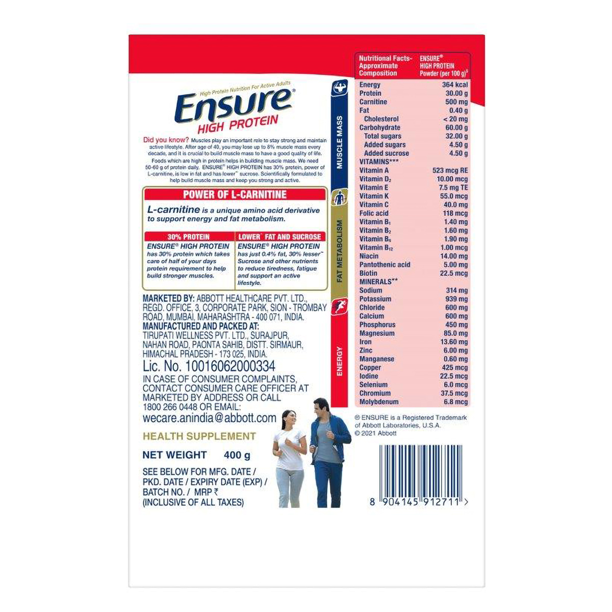 Ensure High Protein Vanilla Flavour Powder for Adults, 400 gm, Pack of 1 Ensure High Protein Vanilla Flavour Powder for Adults, 400 gm, Pack of 1