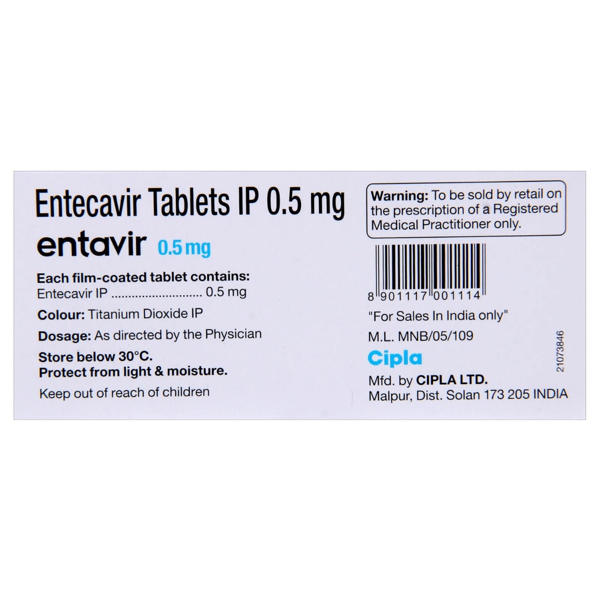 Entavir 0.5 mg Tablet 10's, Pack of 10 TABLETS Entavir 0.5 mg Tablet 10's, Pack of 10 TABLETS