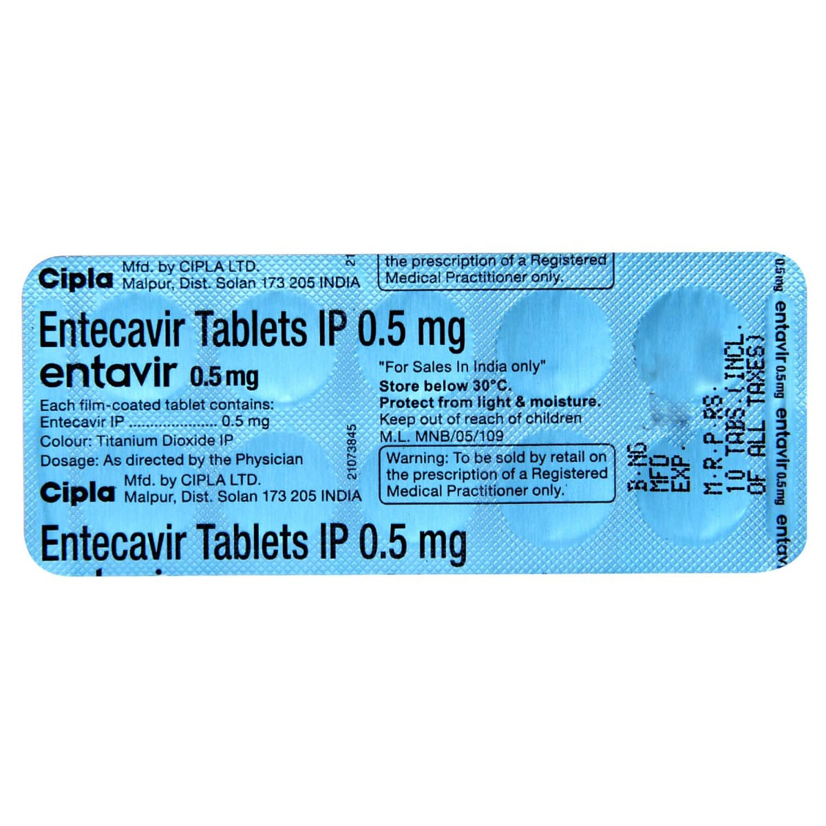 Entavir 0.5 mg Tablet 10's, Pack of 10 TABLETS Entavir 0.5 mg Tablet 10's, Pack of 10 TABLETS