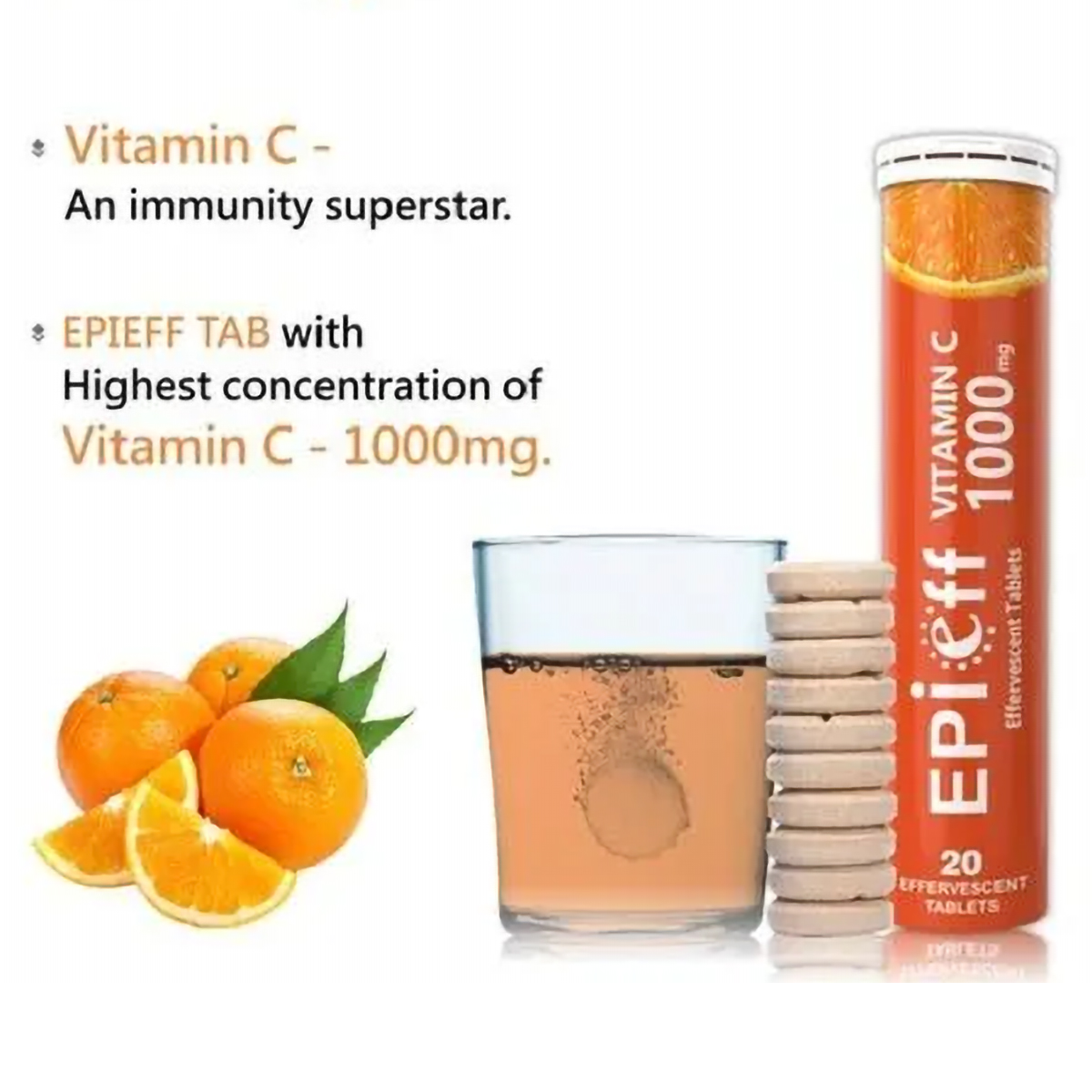 Epieff Vitamin C 1000mg Effervescent Tablet 20's, Pack of 1 TABLET Epieff Vitamin C 1000mg Effervescent Tablet 20's, Pack of 1 TABLET