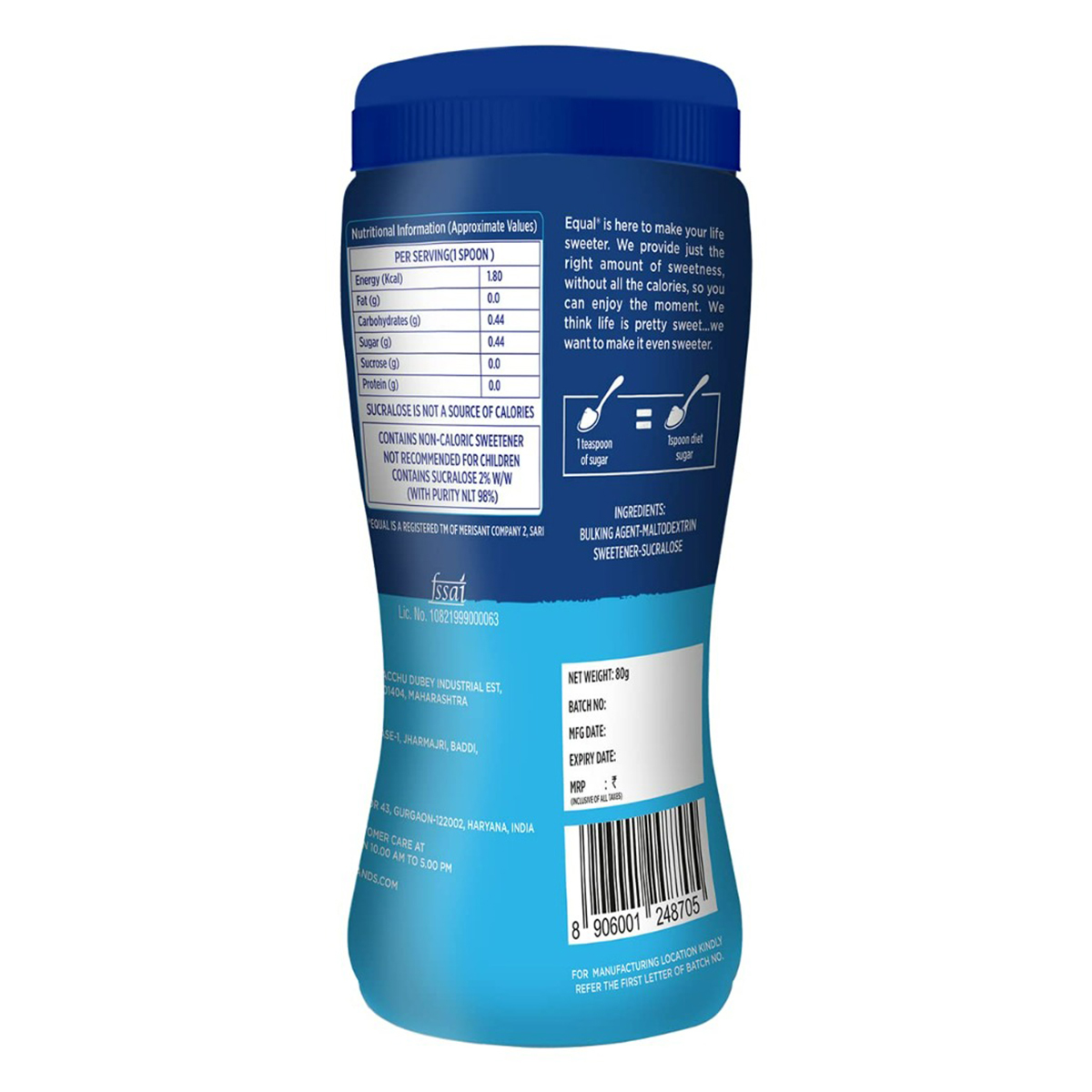 Equal Spoonful Zero Calories from Sucralose Powder, 80 gm, Pack of 1 Equal Spoonful Zero Calories from Sucralose Powder, 80 gm, Pack of 1
