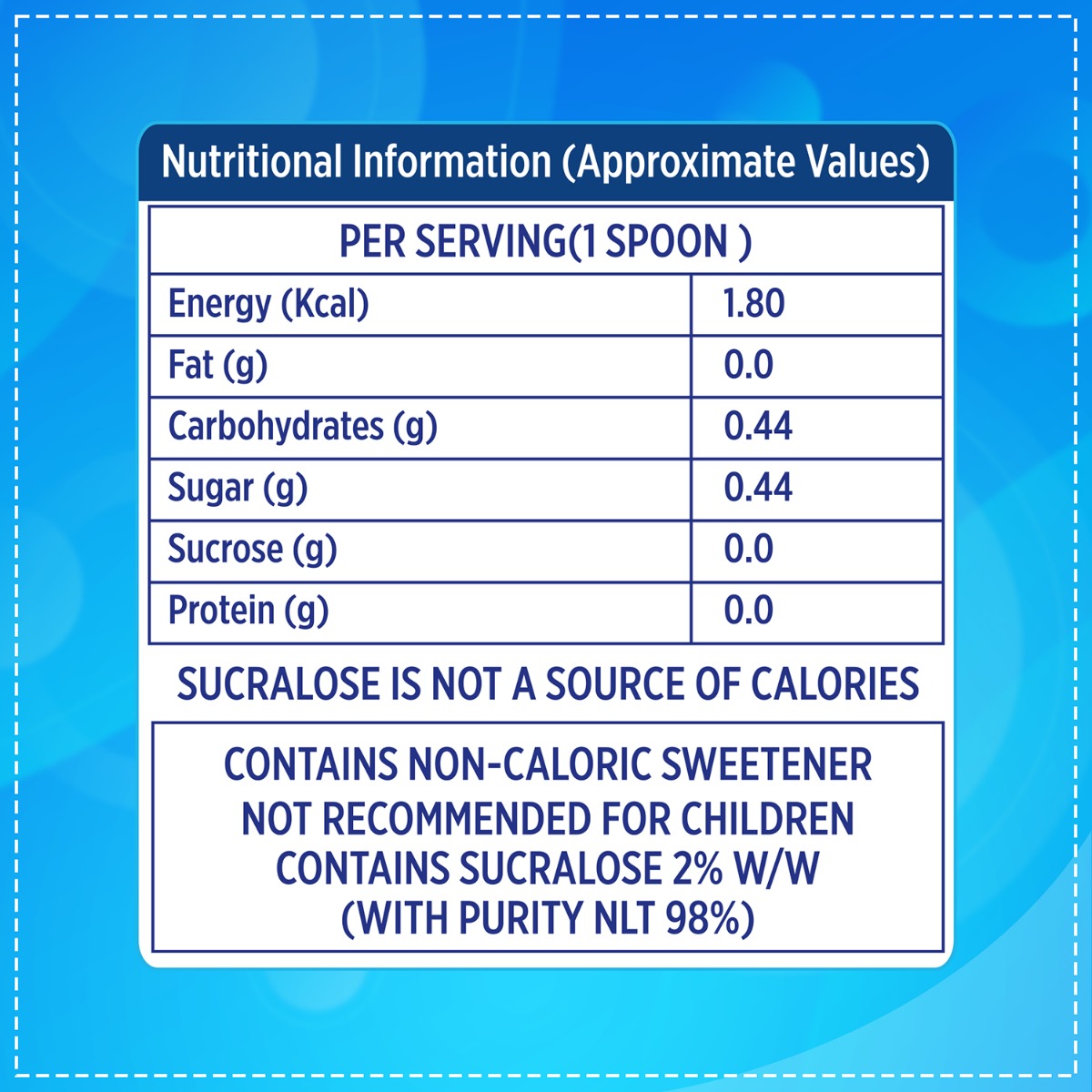 Equal Spoonful Zero Calories from Sucralose Powder, 80 gm, Pack of 1 Equal Spoonful Zero Calories from Sucralose Powder, 80 gm, Pack of 1