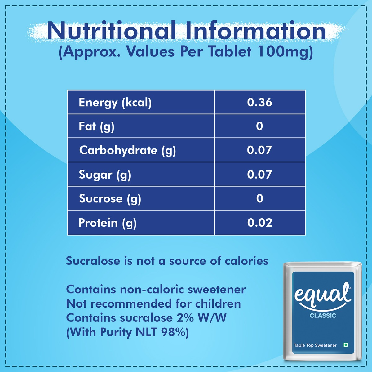 Equal Classic Zero Calorie Sweetener, 100 Tablets, Pack of 1 Equal Classic Zero Calorie Sweetener, 100 Tablets, Pack of 1