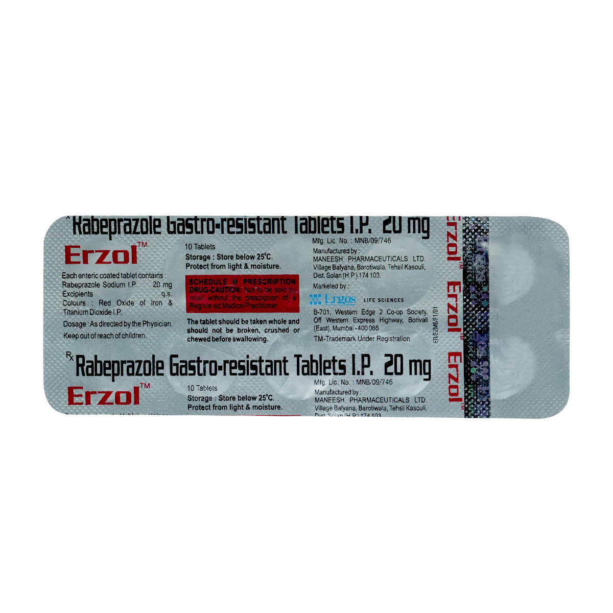 Erzol 20mg Tablet 10's, Pack of 10 TabletS Erzol 20mg Tablet 10's, Pack of 10 TabletS