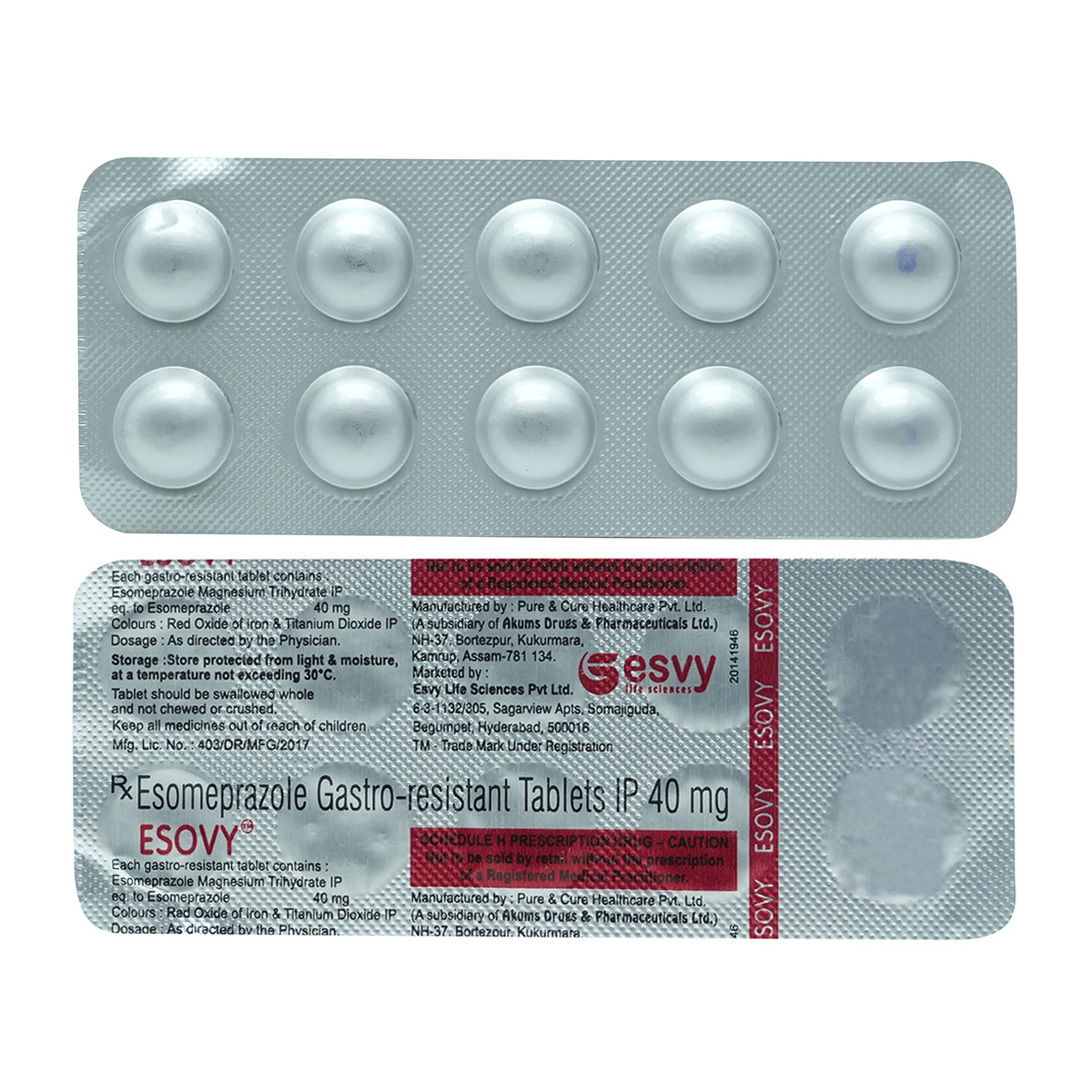Esovy 40 mg Tablet 10's, Pack of 10 TabletS Esovy 40 mg Tablet 10's, Pack of 10 TabletS
