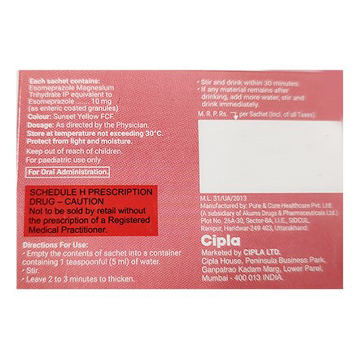 Esomac 10 mg Granules 1 gm, Pack of 1 Granules Esomac 10 mg Granules 1 gm, Pack of 1 Granules