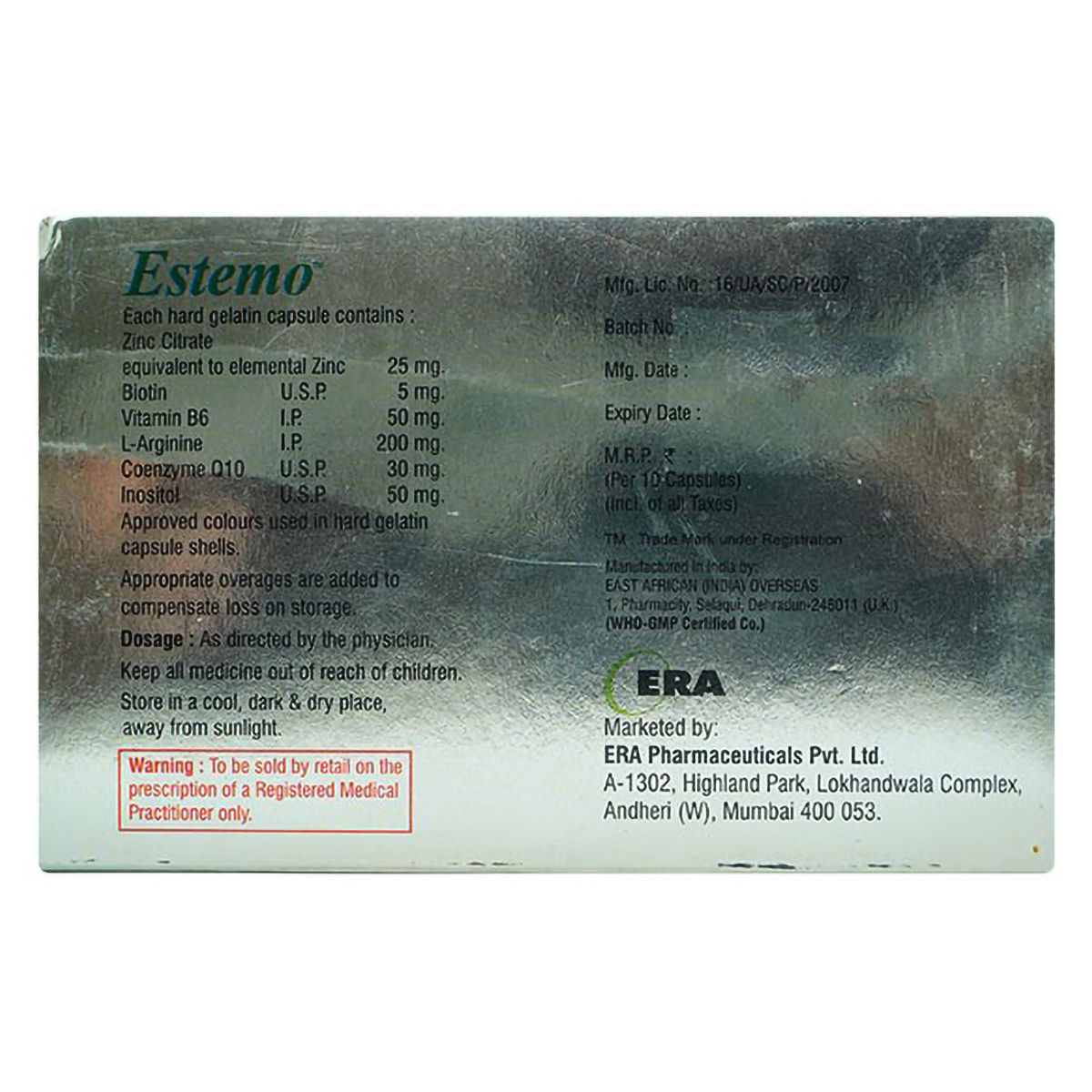 Estemo Capsule 10's, Pack of 10 Estemo Capsule 10's, Pack of 10