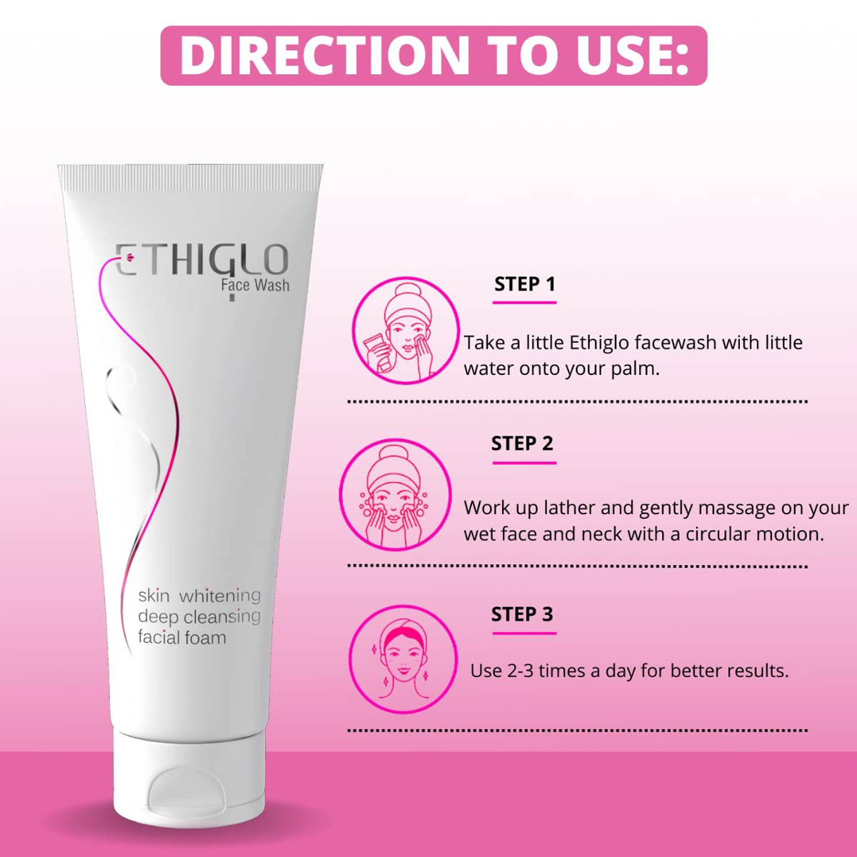 Ethiglo Face Wash 70 ml | Deep Cleansing Facial Foam | Promotes Skin Whitening | Gives Soft & Glowing Skin | For Normal, Combination & Oily Skin, Pack of 1 Ethiglo Face Wash 70 ml | Deep Cleansing Facial Foam | Promotes Skin Whitening | Gives Soft & Glowing Skin | For Normal, Combination & Oily Skin, Pack of 1