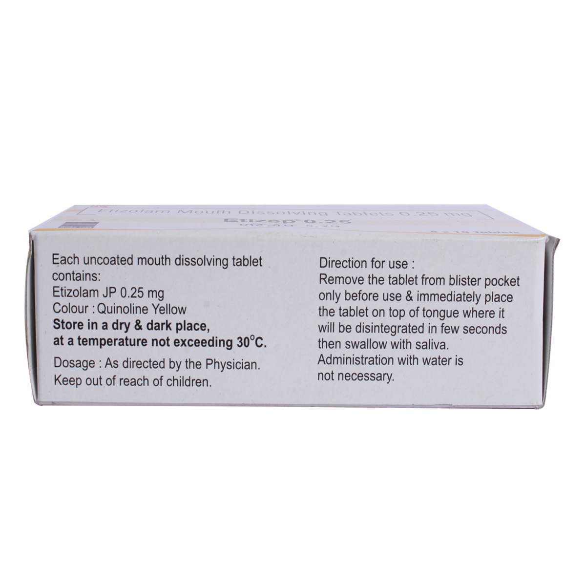 Etizep 0.25 mg Tablet 10's, Pack of 10 TabletS Etizep 0.25 mg Tablet 10's, Pack of 10 TabletS