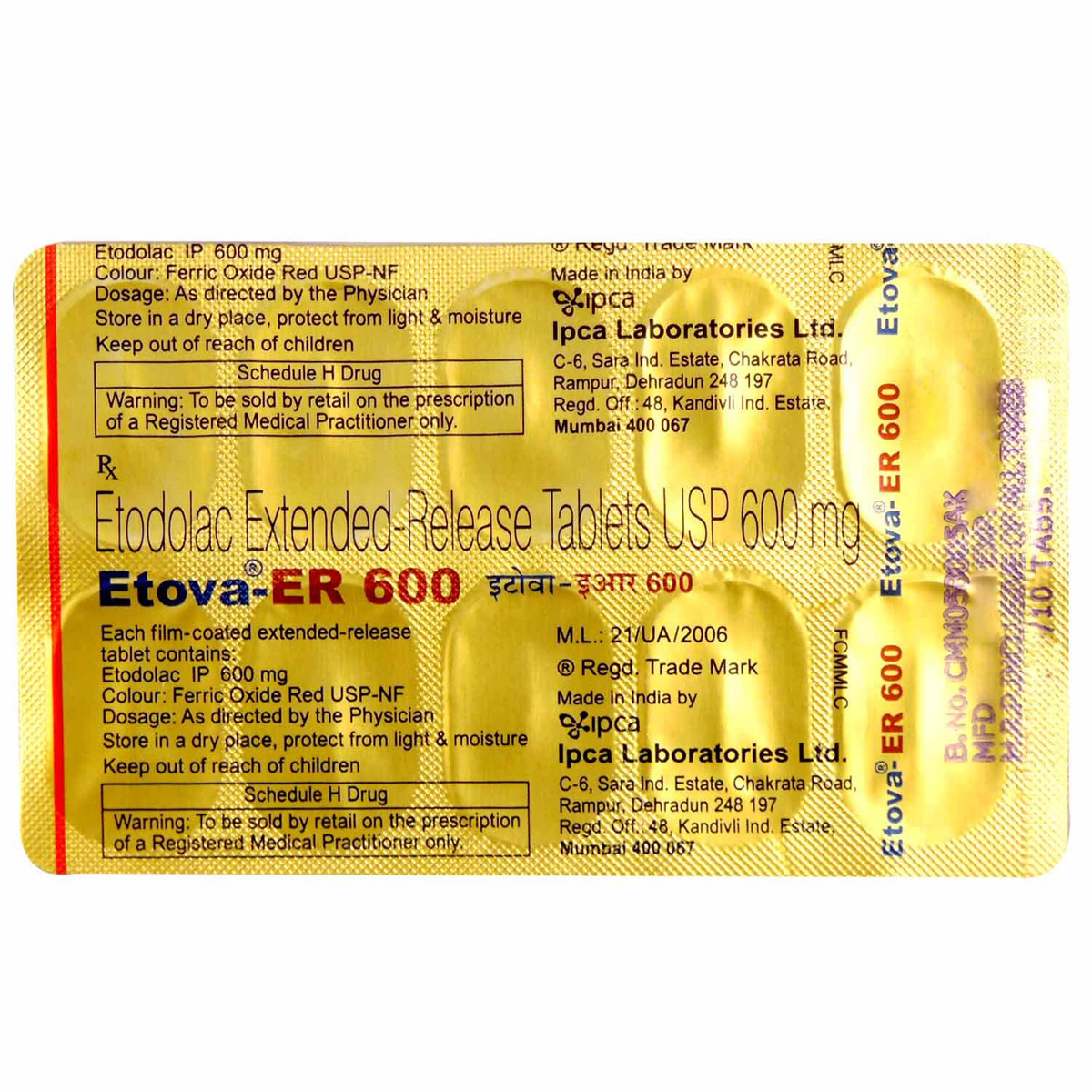 Etova ER 600 Tablet 10's, Pack of 10 TABLETS Etova ER 600 Tablet 10's, Pack of 10 TABLETS