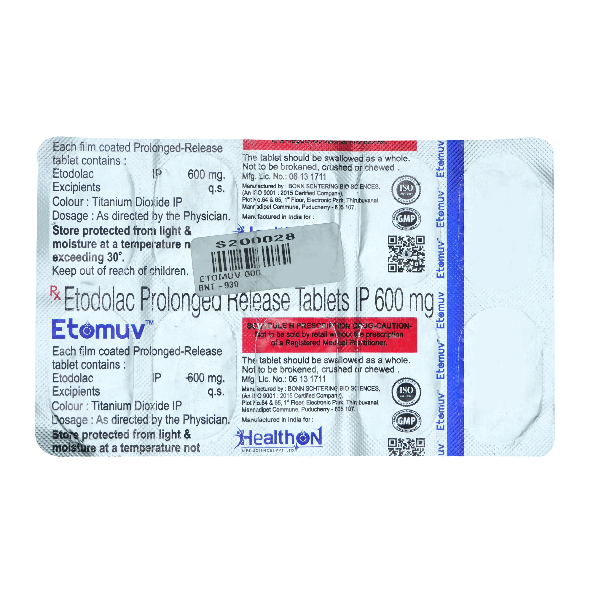 Etomuv 600 mg Tablet 10's, Pack of 10 TabletS Etomuv 600 mg Tablet 10's, Pack of 10 TabletS