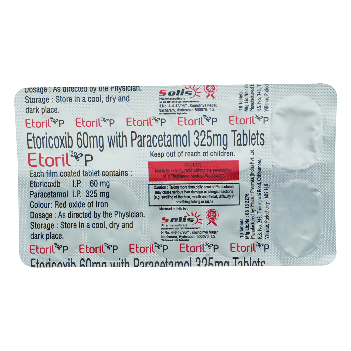 Etoril P 60/325 Tablet 10's, Pack of 10 TABLETS Etoril P 60/325 Tablet 10's, Pack of 10 TABLETS
