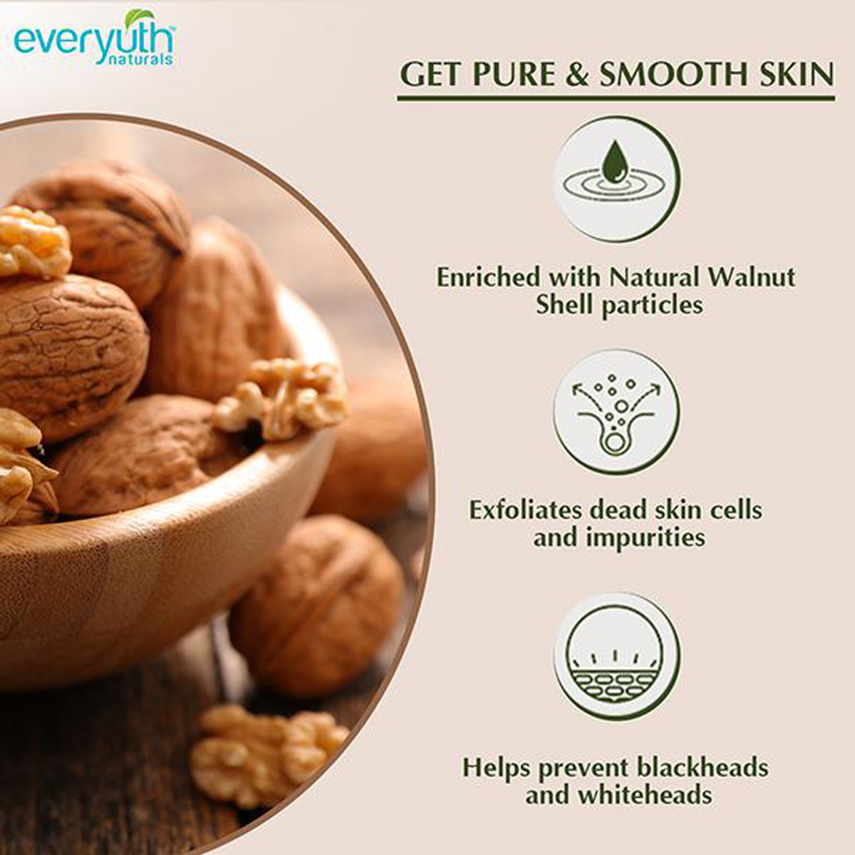 Everyuth Naturals Exfoliating Walnut Scrub 25 gm | For Blackheads & Dead Skin Cells Removal | For All Skin Type, Pack of 1 Everyuth Naturals Exfoliating Walnut Scrub 25 gm | For Blackheads & Dead Skin Cells Removal | For All Skin Type, Pack of 1