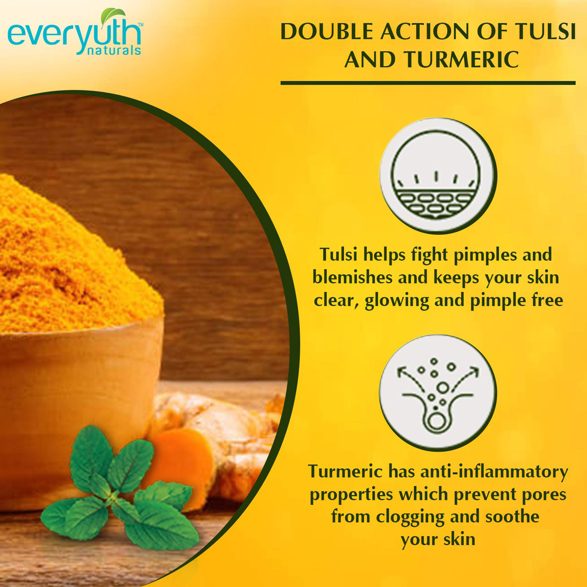 Everyuth Tulsi Turmeric Face Wash 150 gm | Prevents Marks, Blemishes & Dark Spots | Fights Acne & Pimple | For All Skin Type, Pack of 1 Everyuth Tulsi Turmeric Face Wash 150 gm | Prevents Marks, Blemishes & Dark Spots | Fights Acne & Pimple | For All Skin Type, Pack of 1