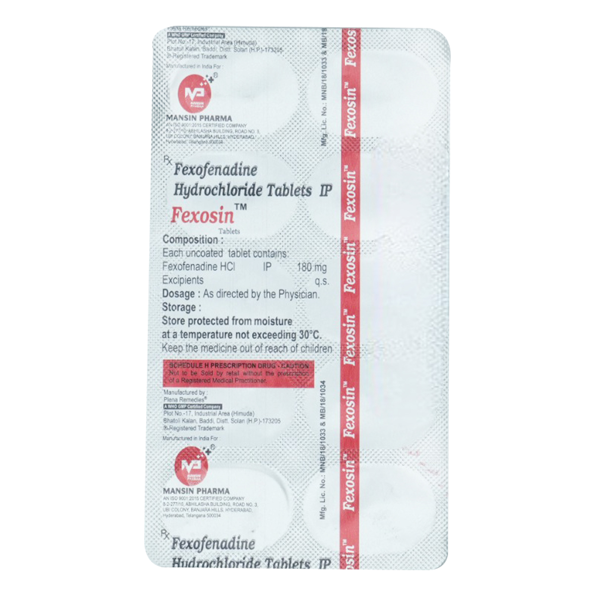 Fexosin 180 mg Tablet 10's, Pack of 10 TabletS Fexosin 180 mg Tablet 10's, Pack of 10 TabletS