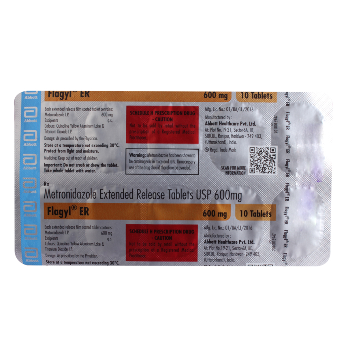 Flagyl ER Tablet 10's, Pack of 10 TABLETS Flagyl ER Tablet 10's, Pack of 10 TABLETS