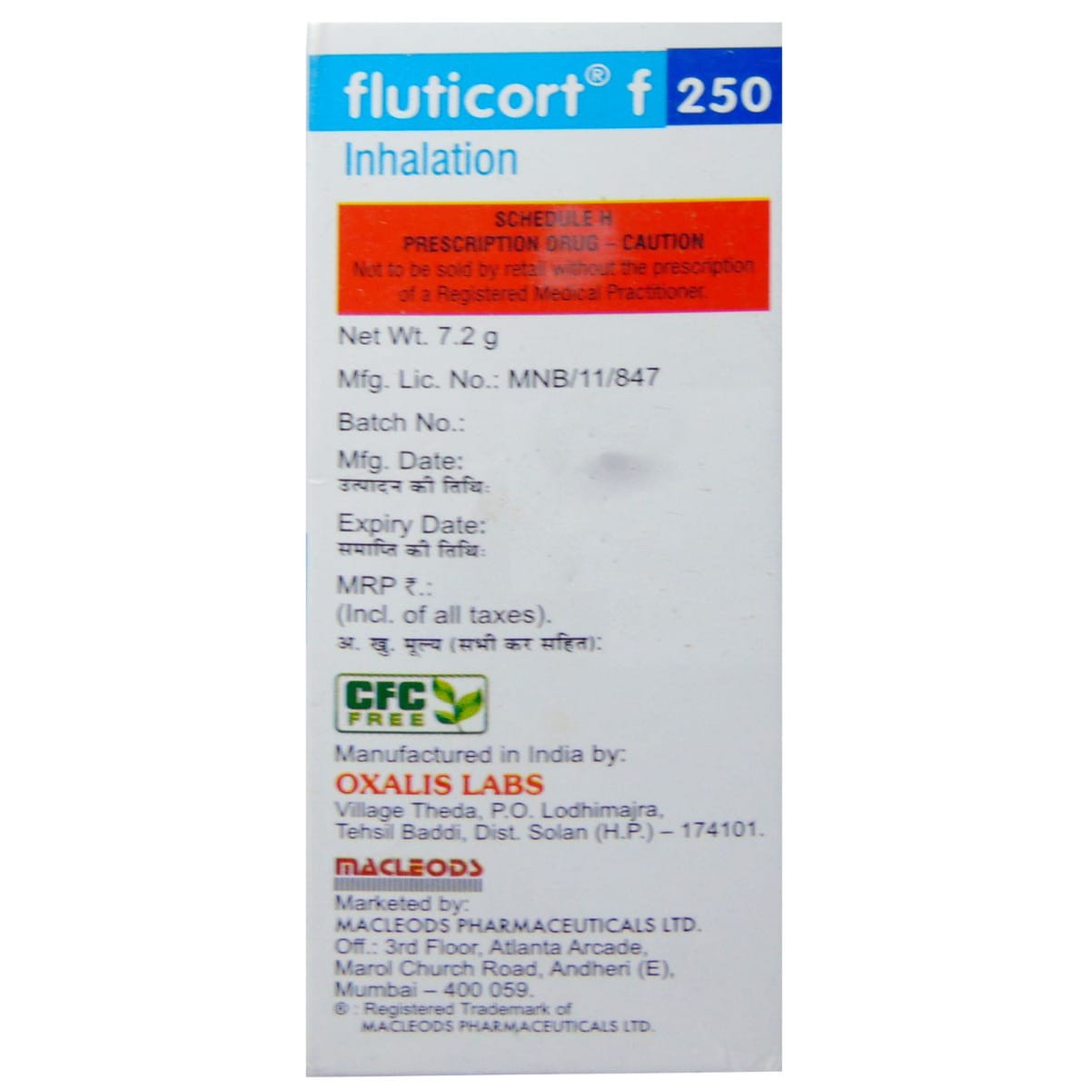 Fluticort F 250 Inhaler 7.2 gm, Pack of 1 Inhaler Fluticort F 250 Inhaler 7.2 gm, Pack of 1 Inhaler