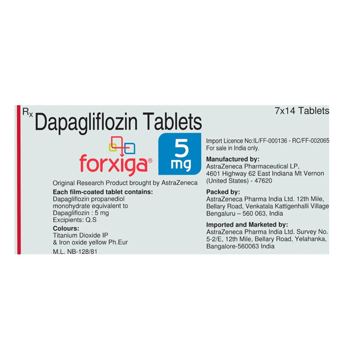 Forxiga 5 mg Tablet 14's, Pack of 14 TABLETS Forxiga 5 mg Tablet 14's, Pack of 14 TABLETS