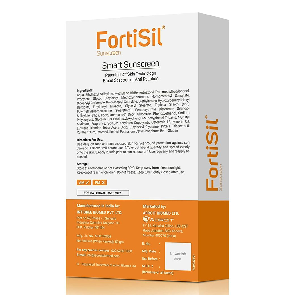 Fortisil Spf 50+ Pa+++ Sunscreen 50 gm, Pack of 1 Fortisil Spf 50+ Pa+++ Sunscreen 50 gm, Pack of 1