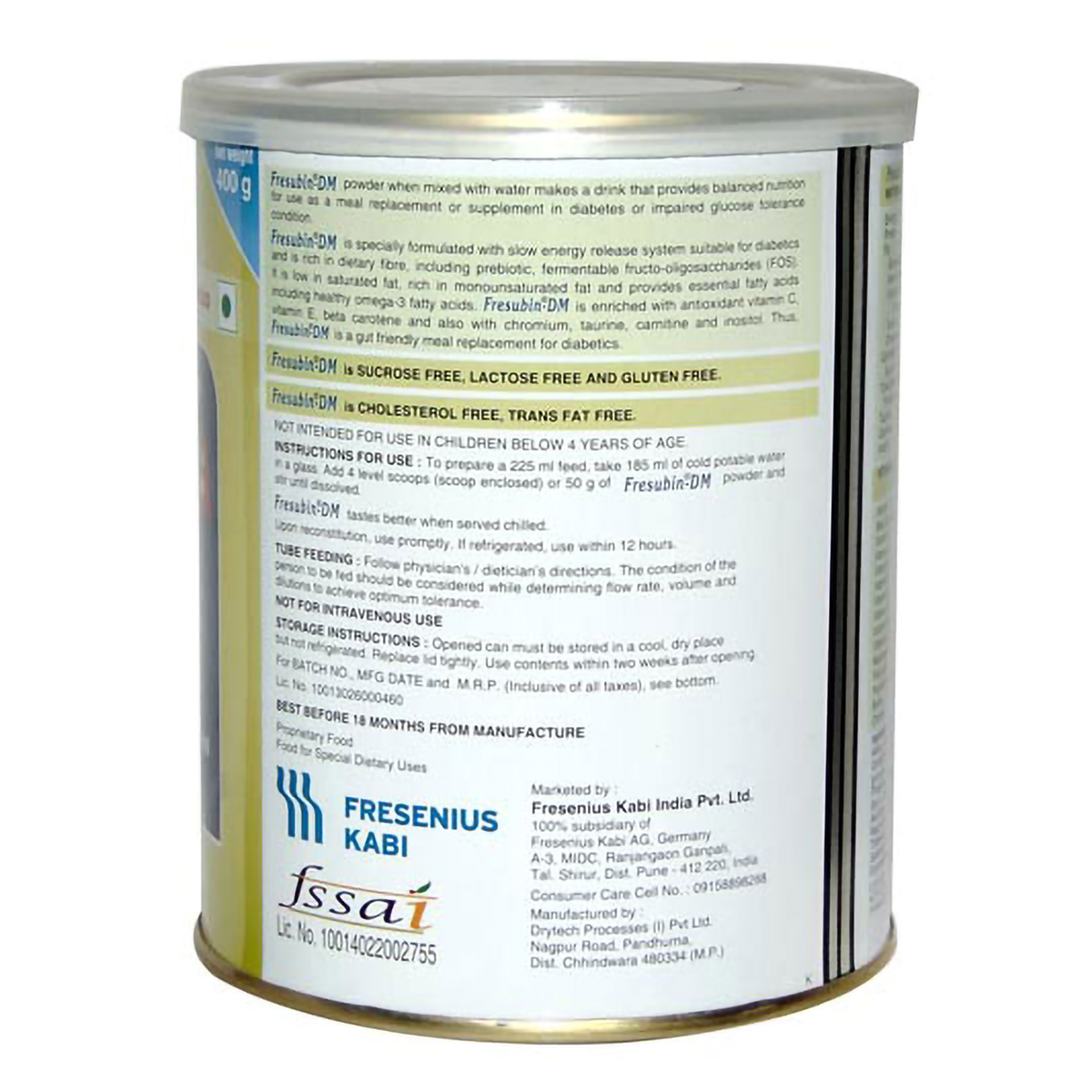 Fresubin DM Cardamom Flavour Powder, 400 gm Tin, Pack of 1 Fresubin DM Cardamom Flavour Powder, 400 gm Tin, Pack of 1