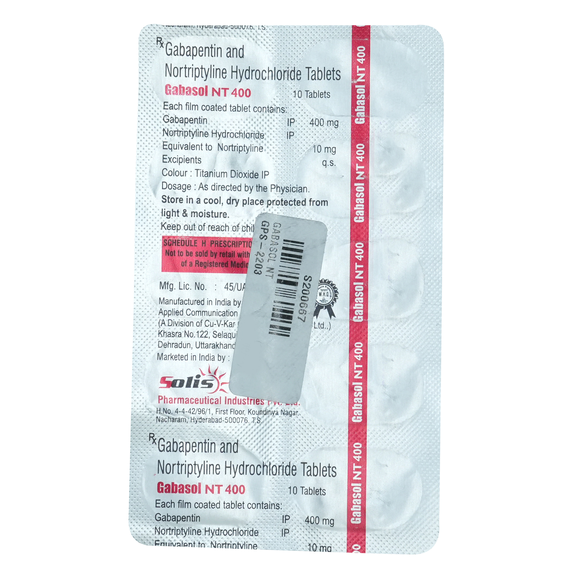 Gabasol NT 400 mg Tablet 10's, Pack of 10 TABLETS Gabasol NT 400 mg Tablet 10's, Pack of 10 TABLETS