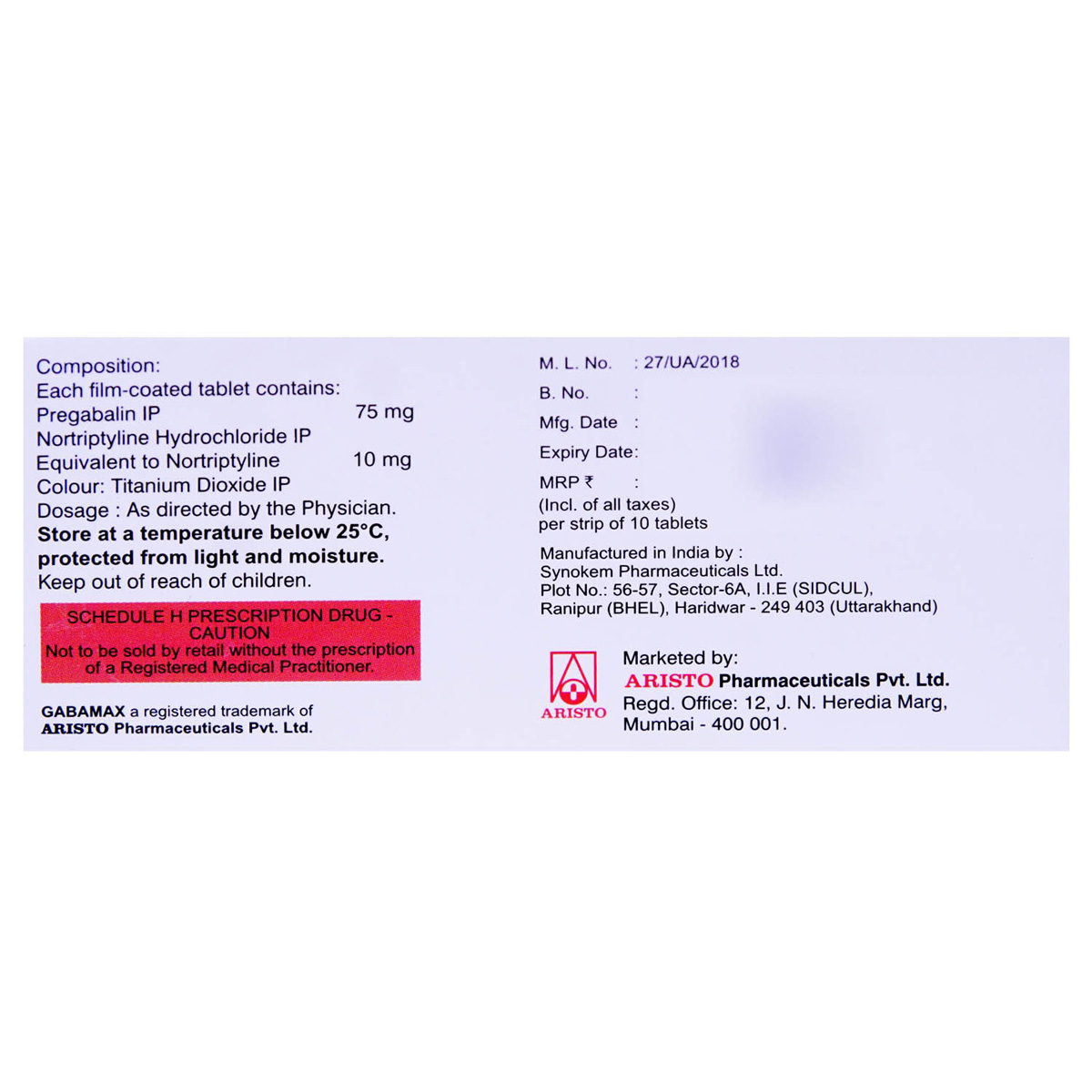 Gabamax NT Tablet 10's, Pack of 10 TABLETS Gabamax NT Tablet 10's, Pack of 10 TABLETS